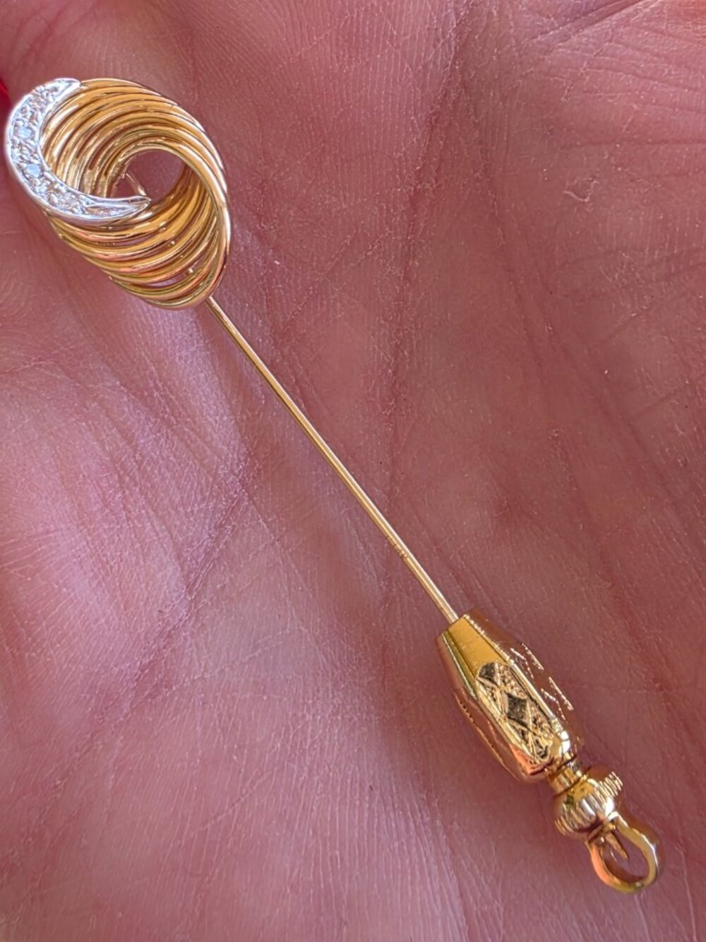 Vintage 14k Yellow Gold Genuine Diamond Lapel Stick Tie Pin Brooch 3.3 g - Picture 10 of 16